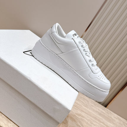 PRADA 26S PLATFORM SNEAKERS 50MM IN WHITE CALFSKIN