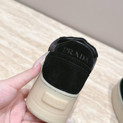 PRADA 26S PLATFORM SNEAKERS 50MM IN BLACK AND WHITE SUEDE AND WATERPROOF FABRIC