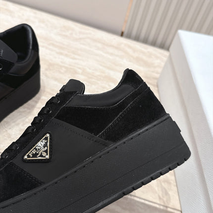 PRADA 26S PLATFORM SNEAKERS 50MM IN BLACK SUEDE AND WATERPROOF FABRIC