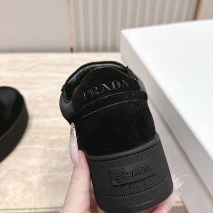 PRADA 26S PLATFORM SNEAKERS 50MM IN BLACK SUEDE AND WATERPROOF FABRIC
