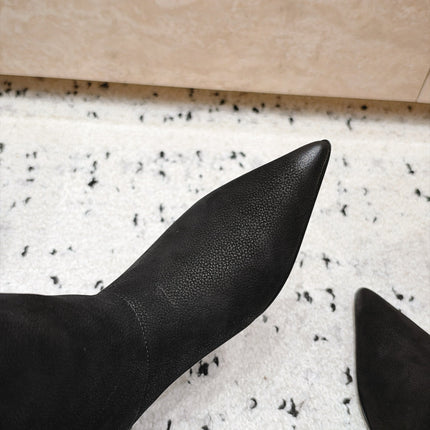 PRADA 26S POINTED TOE KNEE HIGH BOOTS 30MM IN BLACK CALFSKIN