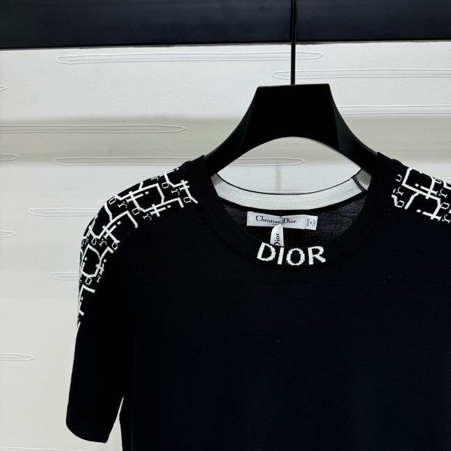 DIOR SHORT-SLEEVE JACQUARD KNIT TOP 274855