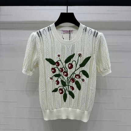 VALENTINO CREW NECK SHORT-SLEEVE KNIT TOP 274956