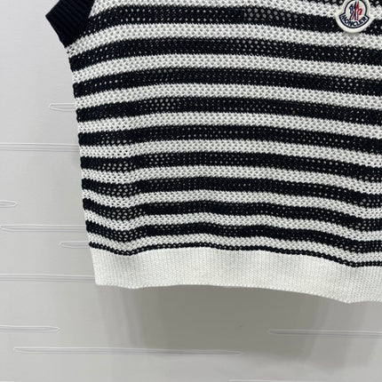 MONCLER 26S SLEEVELESS STRIPED KNIT POLO TOP 675