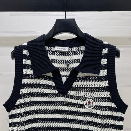 MONCLER 26S SLEEVELESS STRIPED KNIT POLO TOP 675