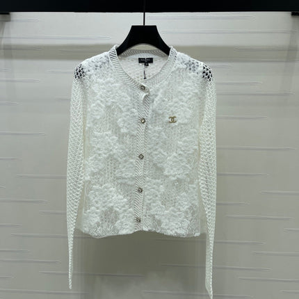 CHANEL 26S FLORAL OPENWORK KNIT CARDIGAN 1348