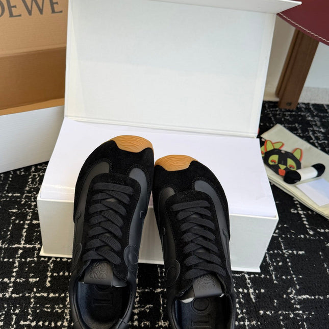 LOEWE 26S FLOW RUNNER SNEAKER IN BLACK SUEDE AND LAMBSKIN