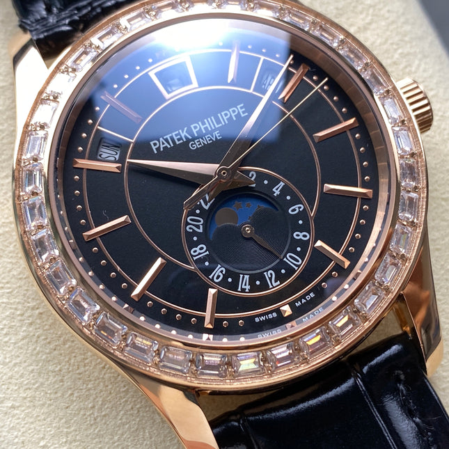 ANNUAL CALENDAR ROSE GOLD ATTACHED DIAMOND BEZEL BLACK DIAL