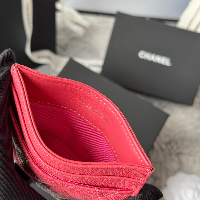 LEBOY CARD HOLDER 11 IN MANDY PINK GRAINED CALFSKIN GOLD-TONE HARDWARE