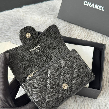 CHANEL 25S CLASSIC FLAP CARD HOLDER 11 IN BLACK CAVIAR SILVER HARDWARE