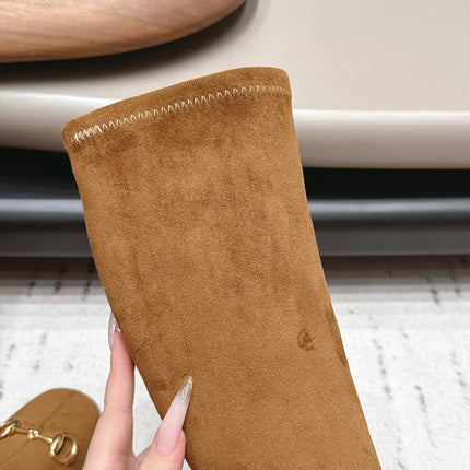 GUCCI 26S TALL BOOTS 55 MM IN CAMEL BROWN SUEDE