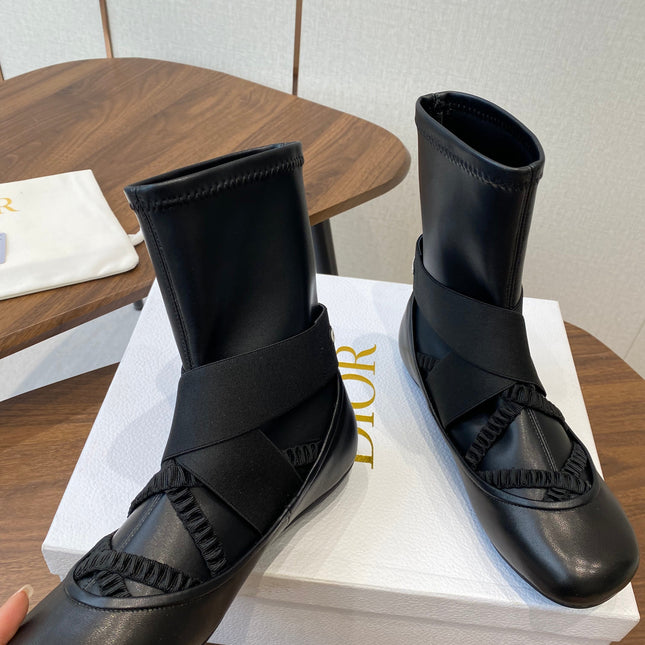 DIOR 25S STRETCH BALLET BOOTS IN BLACK FULL CALFSKIN