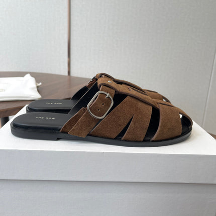 THE ROW 26S GLADIATOR SLIDE SANDALS IN BROWN SUEDE