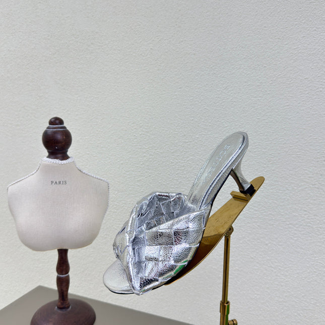 BLINK HIGH 5 CM MULE IN SILVER INTRECCIATO LEATHER