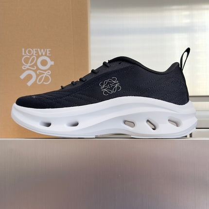 LOEWE 26S CHUNKY SOLE LACE UP SNEAKERS 45MM IN BLACK AND WHITE MESH FABRIC