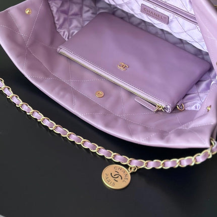 CHANEL 26S 22 BAG 42 IN PURPLE QUILTED SHINY CALFSKIN