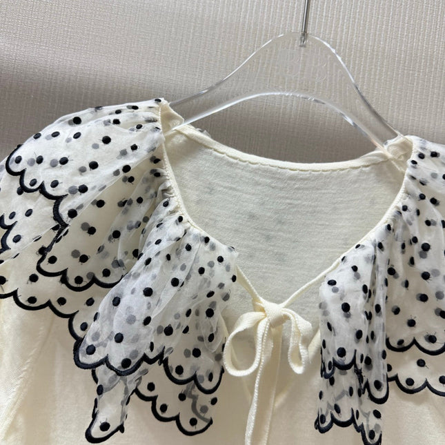 DIOR 26S SHORT-SLEEVE RUFFLED-COLLAR TOP 1596