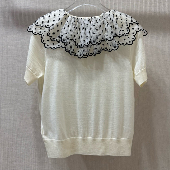 DIOR 26S SHORT-SLEEVE RUFFLED-COLLAR TOP 1596