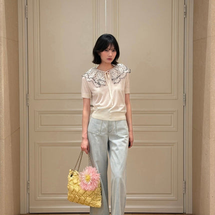 DIOR 26S SHORT-SLEEVE RUFFLED-COLLAR TOP 1596