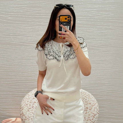 DIOR 26S SHORT-SLEEVE RUFFLED-COLLAR TOP 1596