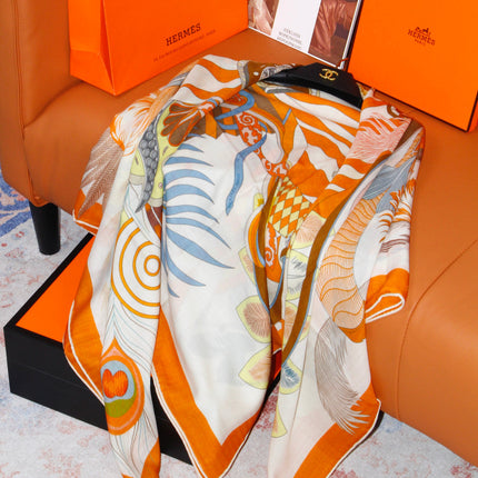 HERMES 26S SCARF 140 IN SILK AND CASHMERE 498509