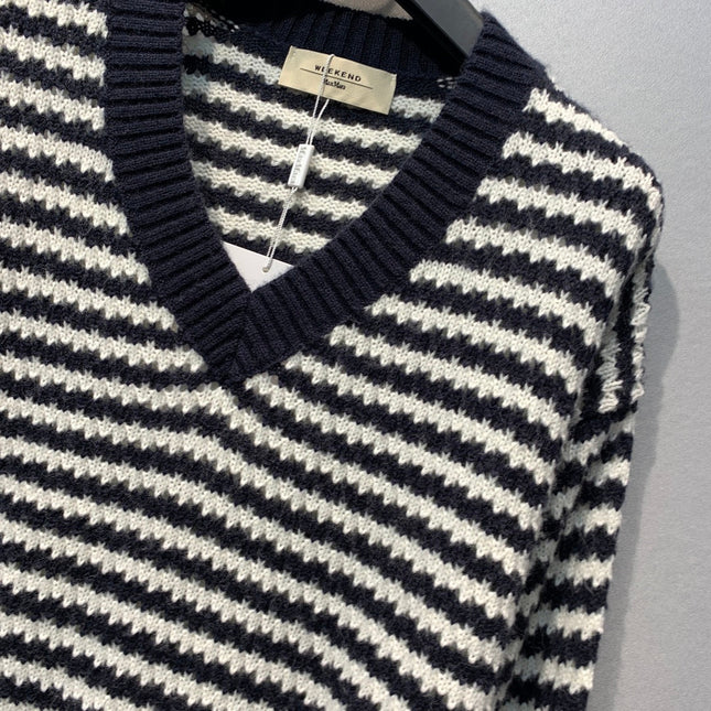 MAXMARA 26S V-NECK STRIPED KNIT SWEATER 245