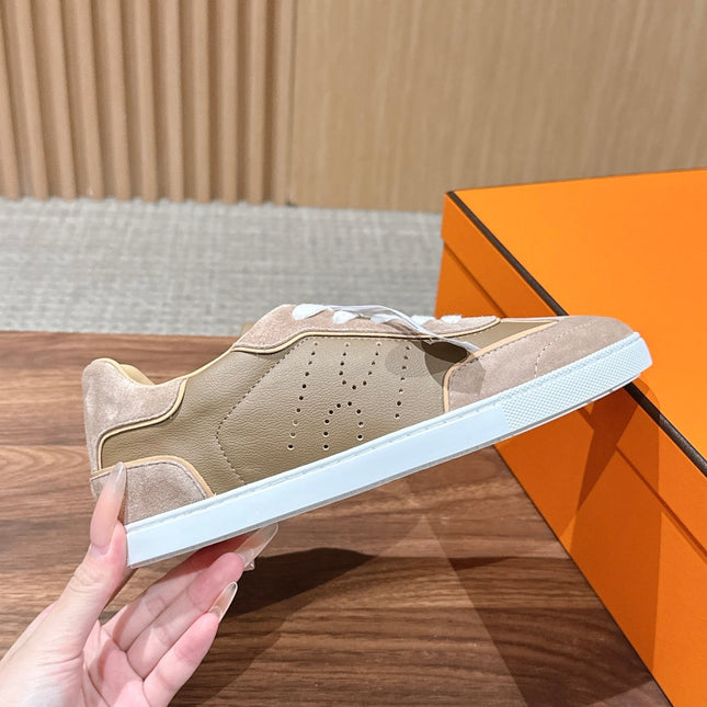 HM 26S GET SNEAKERS IN SAND BEIGE CALFSKIN MIX SUEDE STYLE 2