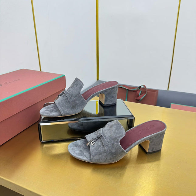 LP BLOCK HEEL SANDALS 25S IN DARK GRAY SUEDE