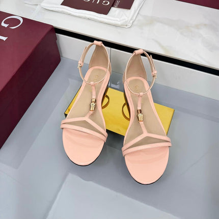 GG THONG SANDALS 25S IN LIGHT PINK LAMBSKIN WITH GOLD HARDWARE