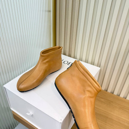 LOEWE 26S FLAT ANKLE BOOTS IN CAMEL BROWN SMOOTH CALFSKIN
