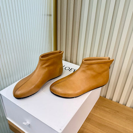 LOEWE 26S FLAT ANKLE BOOTS IN CAMEL BROWN SMOOTH CALFSKIN