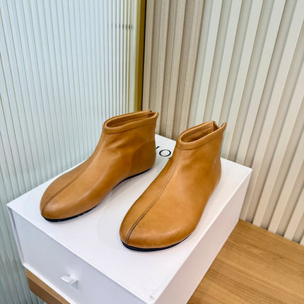LOEWE 26S FLAT ANKLE BOOTS IN CAMEL BROWN SMOOTH CALFSKIN