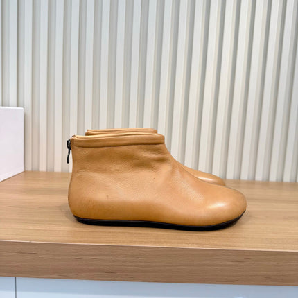 LOEWE 26S FLAT ANKLE BOOTS IN CAMEL BROWN SMOOTH CALFSKIN