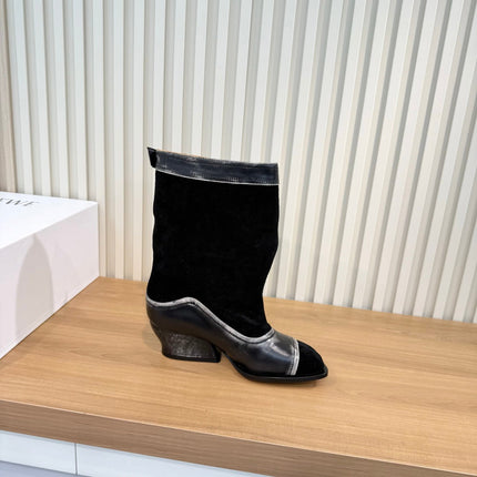 LOEWE 26S MID CALF BOOTS IN BLACK SUEDE AND CALFSKIN