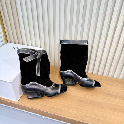 LOEWE 26S MID CALF BOOTS IN BLACK SUEDE AND CALFSKIN