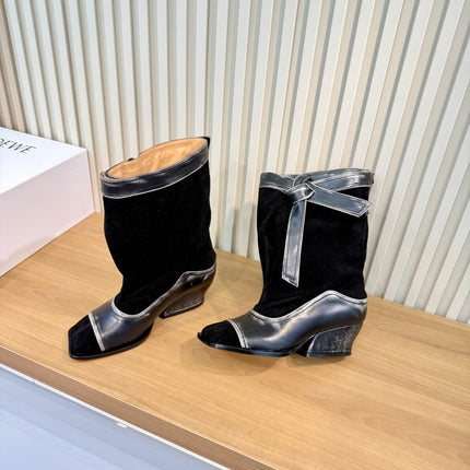 LOEWE 26S MID CALF BOOTS IN BLACK SUEDE AND CALFSKIN