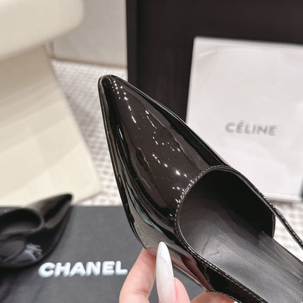 CHANEL 26S HIGH HEEL SLINGBACKS 80 MM IN BLACK PATENT