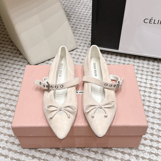 MIUMIU 26S MARY JANE BALLET IN LIGHT BEIGE SUEDE WITH BUCKLE STRAP