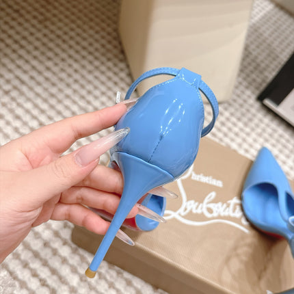 CHRISTIAN LOUBOUTIN 26S T-STRAP PUMP 100 MM IN BLUE PATENT CALFSKIN