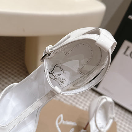 CHRISTIAN LOUBOUTIN 26S T-STRAP PUMP 100 MM IN WHITE PATENT CALFSKIN