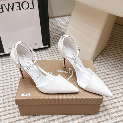 CHRISTIAN LOUBOUTIN 26S T-STRAP PUMP 100 MM IN WHITE PATENT CALFSKIN