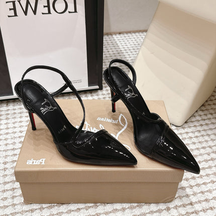 CHRISTIAN LOUBOUTIN 26S ROSALIE SLINGBACK 100 MM IN BLACK PATENT CALFSKIN
