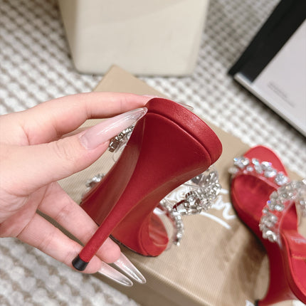 CHRISTIAN LOUBOUTIN 26S HEEL SANDALS 100 MM IN DARK RED RHINESTONE-EMBELLISHED CALFSKIN AND PVC