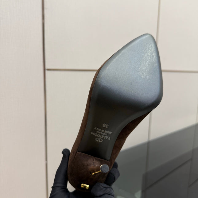 VALENTINO 26S HIGH HEELS 100 MM IN DARK BROWN SUEDE