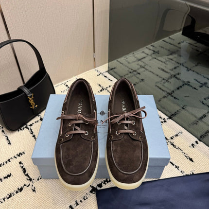 PRADA 26S LOAFERS IN DARK BROWN SUEDE WITH RUBBER SOLE