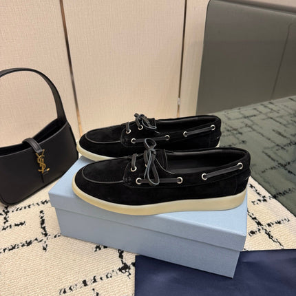 PRADA 26S LOAFERS IN BLACK SUEDE WITH RUBBER SOLE