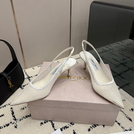 JIMMY CHOO 26S SLINGBACK PUMPS 75 MM IN WHITE LACE