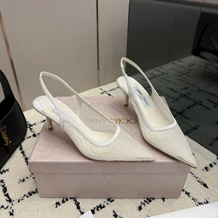 JIMMY CHOO 26S SLINGBACK PUMPS 75 MM IN WHITE LACE