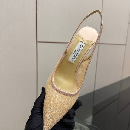 JIMMY CHOO 26S SLINGBACK PUMPS 75 MM IN BEIGE LACE