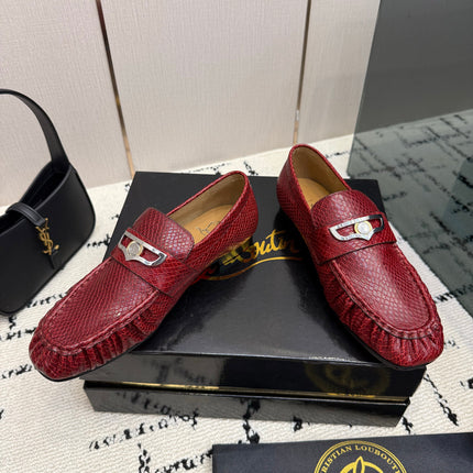 CHRISTIAN LOUBOUTIN 26S LOAFERS IN DARK RED SNAKE-EMBOSSED CALFSKIN